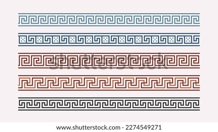 Greek key ornaments set. Meander pattern collection. Repeating geometric meandros motif. Greek fret design. Ancient decorative borders. Vector decoration Royalty-Free Stock Photo #2274549271