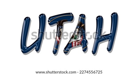 UTAH flag text font, symbol background, flag ribbon typography lettering logo label banner, 3D colorful background, vector illustration
