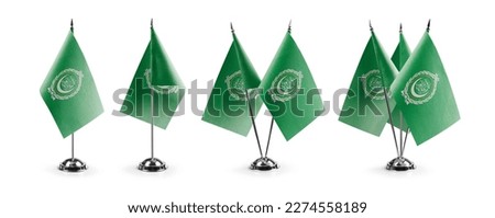 Small national flags of the Arab League on a white background.