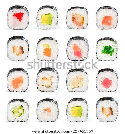 Sushi maki isolated on white background for menu Royalty-Free Stock Photo #227455969