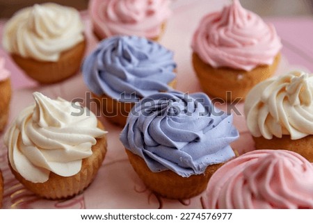Fresh homemade cupcakes collected for Birthday party at natural light in a selective focus - Image