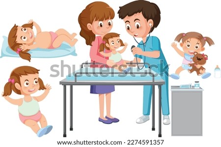 Set of baby nursing cartoon character illustration