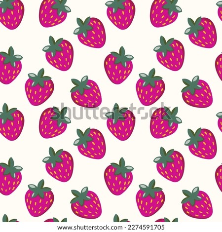 Seamless pattern with strawberry on color background. Natural delicious fresh ripe tasty fruit. Vector illustration for print, fabric, textile, banner, other design. Food concept