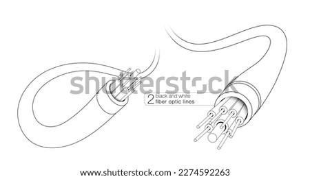 Fiber Optic Electronic Cable Optical fiber black and white line drawing. Vector file. Royalty-Free Stock Photo #2274592263