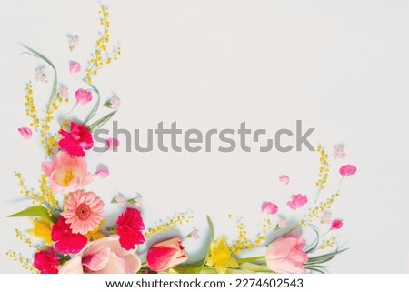 beautiful spring flowers on blue background