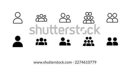 Icon set includes user, person, group, and team icons in a simple linear and solid style. Royalty-Free Stock Photo #2274610779