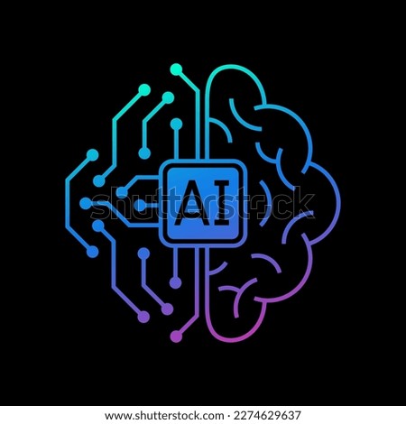 AI brain circuit board icon, Artificial intelligence technological chip, Vector illustration Royalty-Free Stock Photo #2274629637