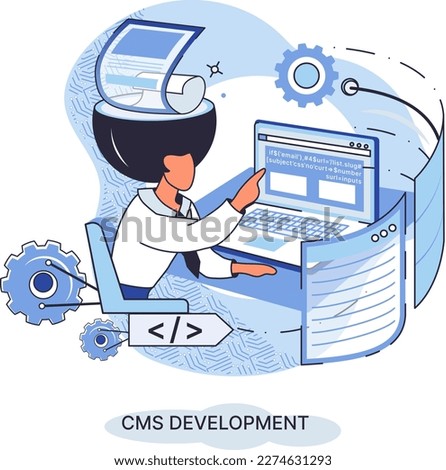Concept of digital content management system, CMS software. Information system or computer program used to enable and organize collaborative process of creating, editing and managing content Royalty-Free Stock Photo #2274631293
