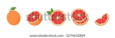 Grapefruit slices set. Whole, half and slice chopped grapefruit fruit collection. Citrus elements group. Vector illustration. Royalty-Free Stock Photo #2274632869