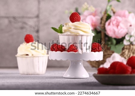 fresh dessert cupcake with vanilla cream
