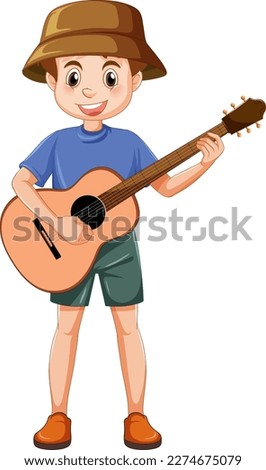 A boy playing acoustic guitar illustration