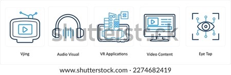 A set of 5 Virtual Reality icons as vjing, audio visual, vr applications Royalty-Free Stock Photo #2274682419