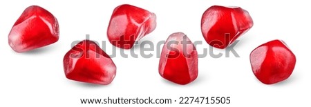 Pomegranate seeds isolated. Pomegranate grains collection on white background. Flat lay pomegranate with clipping path. Full depth of field. Top view. Royalty-Free Stock Photo #2274715505
