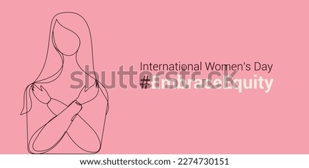 #EmbraceEquity.Women's Day banner. International Women's Day.International womens day.Line art drawing.2023 womens day.
