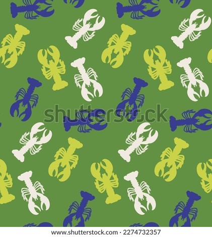 Abstract Lobsters Silhouettes Doodle Style Seamless Pattern Perfect for Allover Swimwear Fabric Print or Wrapping Paper Sea Creatures Illustration Trendy Fashion Colors Green Pistachio Blue Tones