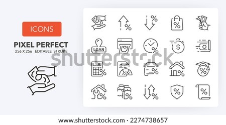 Set of thin line icons of loan and credit rating. Outline symbol collection. Editable vector stroke. 256x256 Pixel Perfect scalable to 128px, 64px... Royalty-Free Stock Photo #2274738657