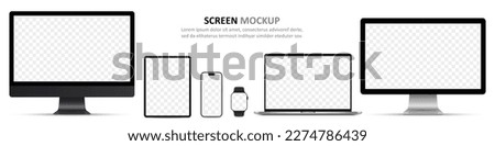 Realistic devices with blank screen template. Gadget electronics with blank screen