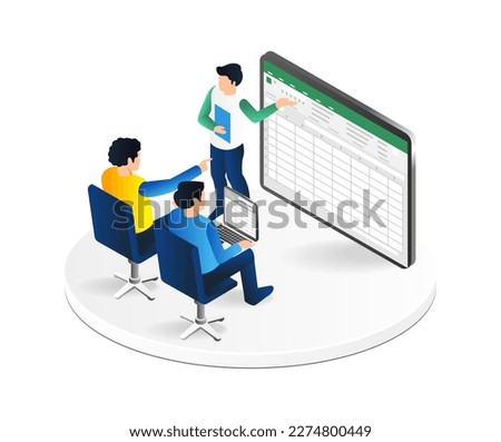 Isometric flat 3d illustration concept of learning excel application Royalty-Free Stock Photo #2274800449