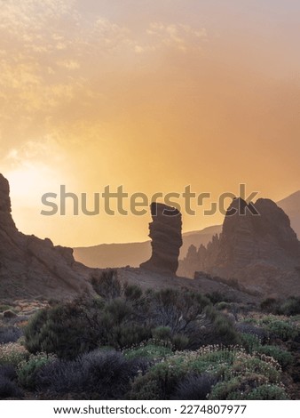 cañadas de teide - Smoke and Calima come together with Sunset to produce dramatic skies above a green volcanic desert
