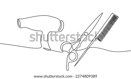 One line continuous scissors hairdresser symbol concept. Silhouette hair design image style technology icon. Digital white single line sketch drawing vector illustration Royalty-Free Stock Photo #2274809389