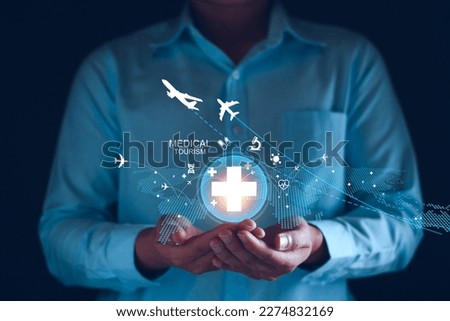 Medical tourism concept, Health tourism and international medical travel insurance. Medical Hub. Healthcare and medicine on global network. health tourism international, life insurance throughout trip Royalty-Free Stock Photo #2274832169