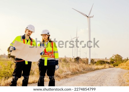 Geographic men and women explorers holding compass find the topography wind farms explore develop industrial and agricultural areas map out the backcountry and gather information make travel signs.