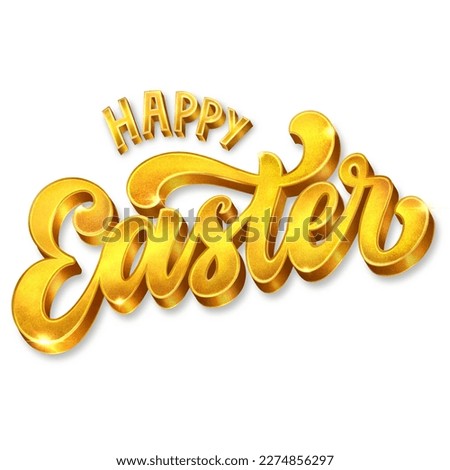 Happy Easter - handwritten 3D lettering phrase. Golden trendy sparkling texture. Modern typography. Spring holiday sign. Royalty-Free Stock Photo #2274856297
