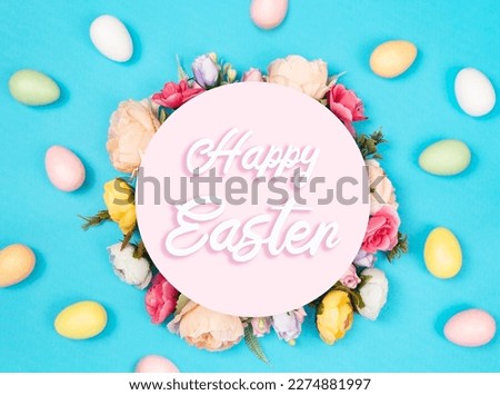 Easter greeting card with floral arrangement and the Easter eggs
