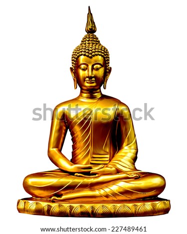 Gold buddha statue on white.