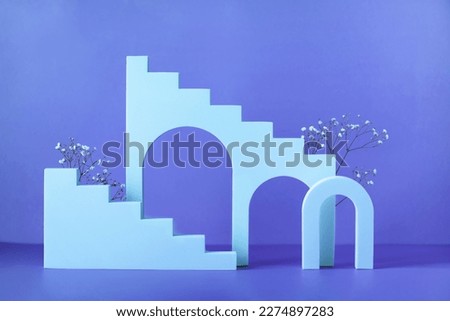 Abstract background with geometric shapes for product presentation. Stairs and arch to present cosmetic products.