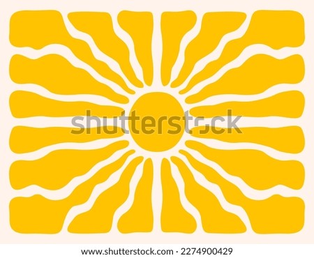 Horizontal retro groovy background with bright sunburst  in style 60s, 70s. Trendy colorful graphic print. Vector illustration Royalty-Free Stock Photo #2274900429