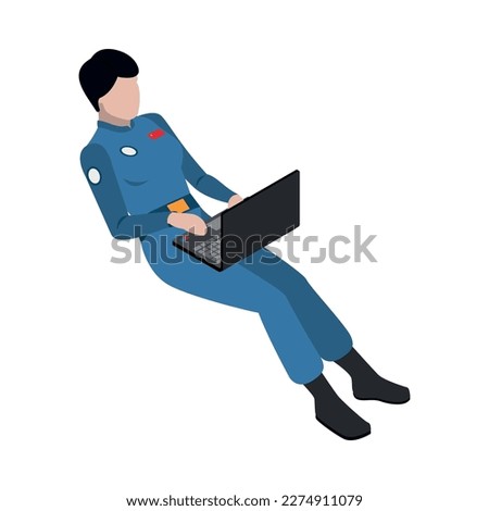 Isometric taikonaut astronaut working on laptop in zero gravity state 3d vector illustration Royalty-Free Stock Photo #2274911079