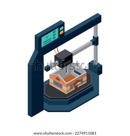 3D printing industry isometric icon with house model vector illustration Royalty-Free Stock Photo #2274911081