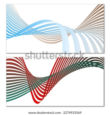 Wavy lines or ribbons on a white background. Installed. Multicolored striped gradient. Creative unusual background with abstract gradient wave lines for creating trendy banner, poster. Vector eps