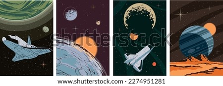 Retro Style Solar System Planets Astronomy Posters Set Royalty-Free Stock Photo #2274951281