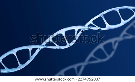 human dna structure with glass helix, deoxyribonucleic acid on blue background, nucleic acid molecules, human genome, development science, information, chromosome change, 3d rendering, copy space Royalty-Free Stock Photo #2274952037