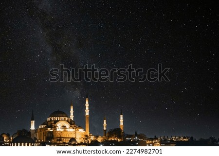 Suleymaniye Mosque and milkyway. Islamic or ramadan concept photo. Noise included. Royalty-Free Stock Photo #2274982701