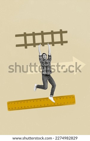 Exclusive painting magazine illustration image psychedelic picture of crazy guy hold big ladder fly air isolated on drawing background
