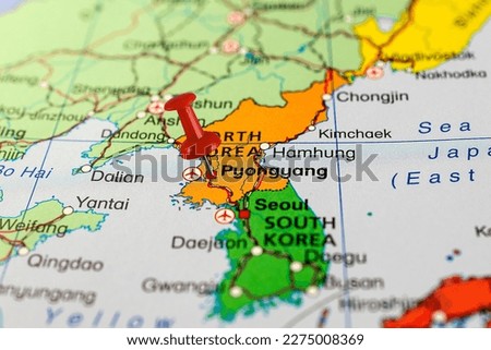 Pyongyang pin map. Close up of Pyongyang map with red pin. Map with red pin point of Pyongyang in North Korea. Royalty-Free Stock Photo #2275008369