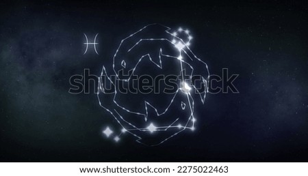 Image of pisces sign with stars on black background. Zodiac signs, stars and horoscop concept digitally generated image. Royalty-Free Stock Photo #2275022463