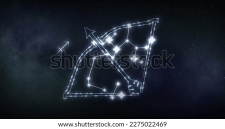 Image of sagittarius sign with stars on black background. Zodiac signs, stars and horoscop concept digitally generated image. Royalty-Free Stock Photo #2275022469