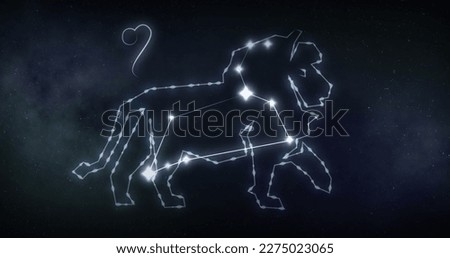 Image of leo sign with stars on black background. Zodiac signs, stars and horoscop concept digitally generated image. Royalty-Free Stock Photo #2275023065