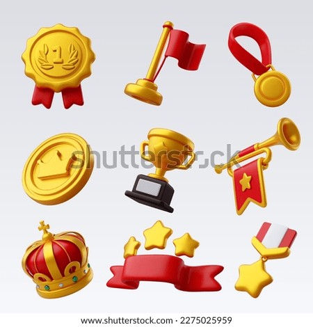 3d Vector Winner golden prize and award with red ribbon icon, Premium Quality guarantee label, Victory game champion. Eps 10 Vector.