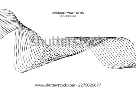 Abstract wave dotted element for design. Stylized line with dot on art background. Waves range with lines dots. Digital frequency track equalizer. Curved smooth wavy string. Vector illustration.