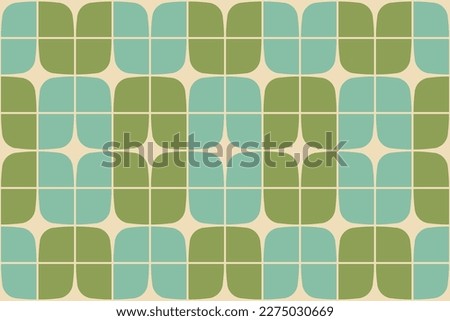50s Mid Century Modern Seamless Pattern in blue and green colors. Sixties Fifthies fashion design Royalty-Free Stock Photo #2275030669