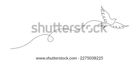 White dove in one continuous line drawing. Bird symbol of peace and freedom in simple linear style. Concept for national labor movement icon. Editable stroke. Doodle outline vector illustration Royalty-Free Stock Photo #2275038225