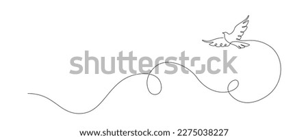 Flying dove in one continuous line drawing. Bird symbol of peace and freedom in simple linear style. Concept for national labor movement icon. Editable stroke. Doodle outline vector illustration Royalty-Free Stock Photo #2275038227