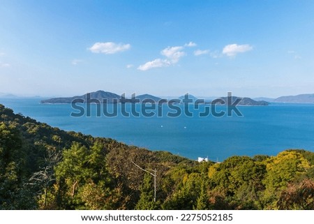 Landscape of islands on the seto inland sea , view from Mt. bakuchi at shonai peninsula , mitoyo city, kagawa, shikoku, japan Royalty-Free Stock Photo #2275052185