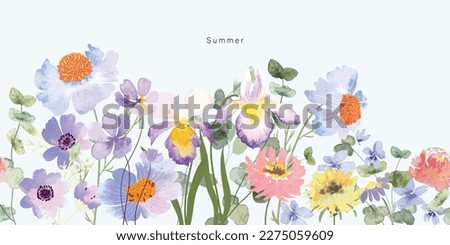 seamless watercolor arrangements with small flower. Botanical illustration minimal style. Royalty-Free Stock Photo #2275059609