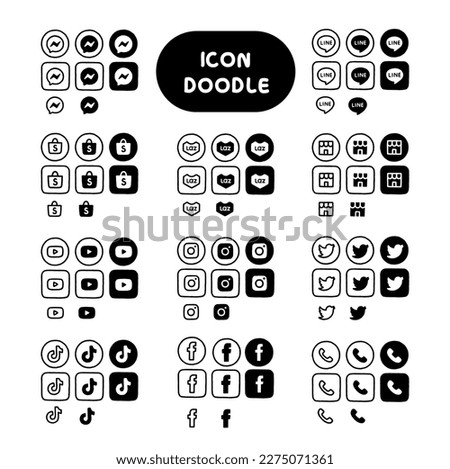 Social and online shop doodle icon with back and white outline Royalty-Free Stock Photo #2275071361